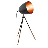 EGLO Dreibein Tischlampe Chester, 1 flammige Vintage Tischleuchte, Nachttischlampe aus Stahl, Farbe: Schwarz, kupfer, Fassung: E27, inkl. Schalter