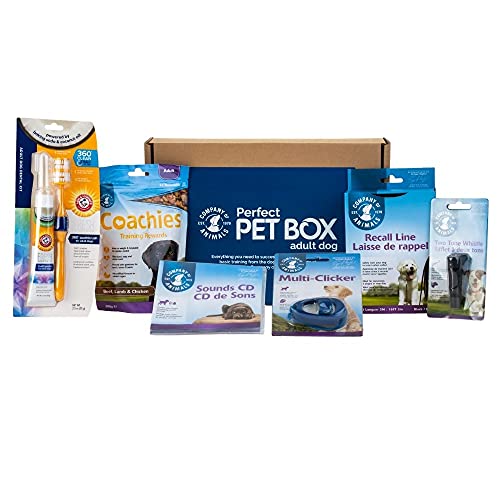 The Company of Animals Hundetraining-Set; mit 6 Produkten 5 m Schleppleine, Pfeife, Hundeclicker-Training, Leckerlis, 200 g, Geräusche, Desensibilisierungs-CD/MP3, Dental Dog Essentials Pack