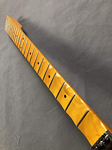 Gebogener Gitarrenhals aus Ahorn, 24 Bünde, Griffbrett aus Ahorn, Sicherungsmutter, gelb glänzend