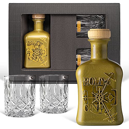 BOLT Gin Sonderedition GOLD Geschenk aus Deutschland Edelmanufaktur Luxus Dry Gin Tresor wilde Bergamotte und Kardamom Geschenkset mit 2 Gläsern TOP Qualität