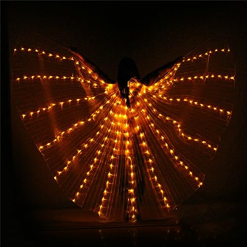 Schmetterlingsflügel Feenflügel für Erwachsene, LED-Lichter Bauchtanzflügel mit ausziehbarem Stab, Leuchtende Performance-Kleidung für Halloween und Weihnachtsfeiern (Gelb)