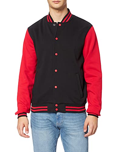 Build Your Brand Herren Sweat College Jacket Jacke, per pack Mehrfarbig (Blk/Red 00044), Large (Herstellergröße: L)