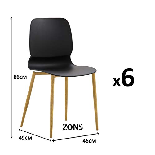 Zons MAZ Set 6 Stühle, Metall, Polypropylen, 46 x 49 x 86 cm, Schwarz