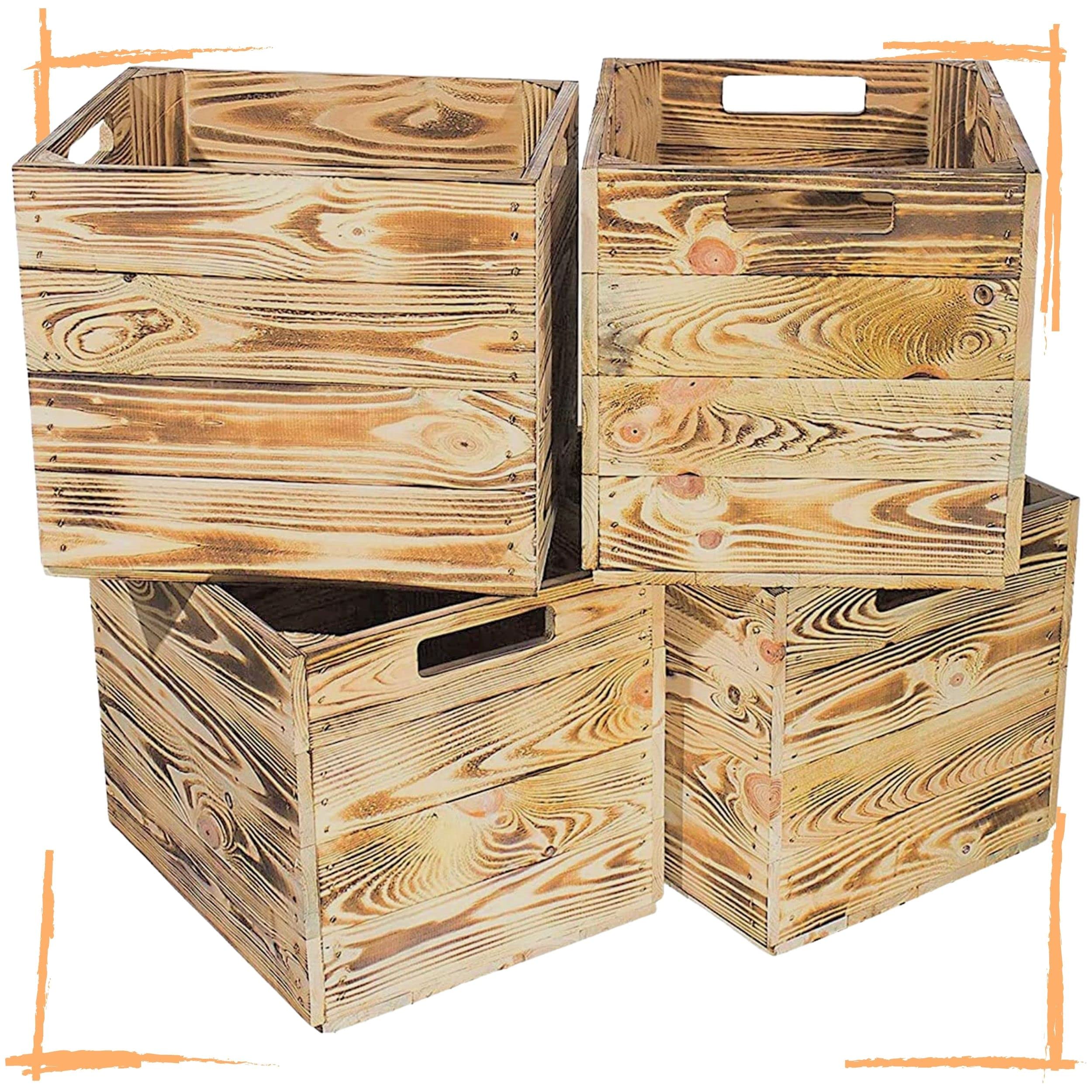 4 schöne Korbkisten aus Holz, passend für Kallax Ikea, zum Verstauen von Schulsachen / Spielzeug, neu, 37,5x32x32,5cm (geflammt)