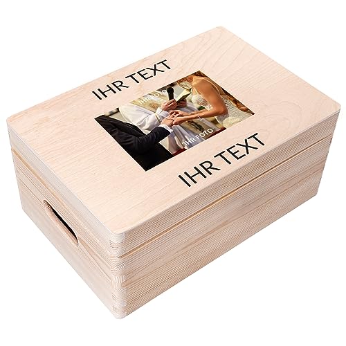 Creative Deco Personalisiert Holzkiste Wunschtext + Foto Geschenkkiste Geschenkbox | 30 x 20 x 14 cm (+/-1cm) | Erinnerungsbox | Geschenk Holzbox mit Deckel Gravur | mit Griffen
