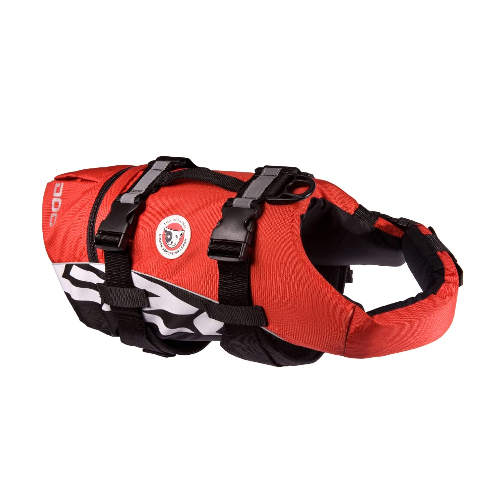 EzyDog DFD Schwimmweste Hund - Hundeschwimmweste - Schwimmwesten für Hunde - Größenverstellbar mit Griff und Reflektoren (L, Rot)