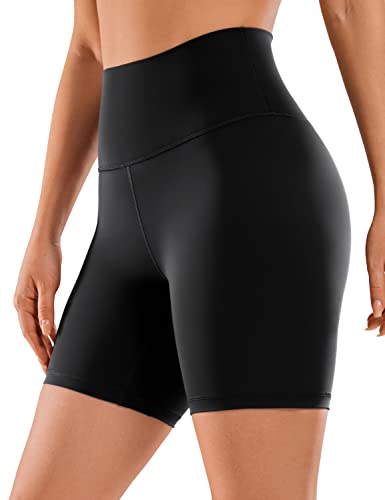 CRZ YOGA Frauen Naked Feeling Yoga Shorts - 15cm Hoch Taillierte Workout Shorts Athletic Biker Shorts Schwarz 38