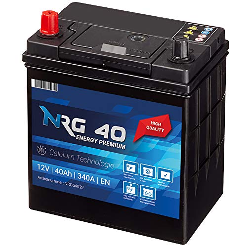 NRG Premium Autobatterie 40Ah 12V 340A/EN ASIA Japan Plus Pol Links 30% mehr Startleistung ersetzt 35AH 38AH 42AH