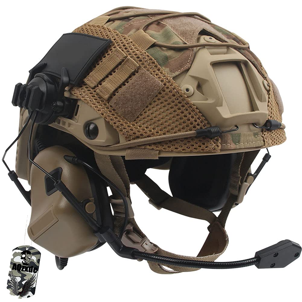 AQzxdc Military SWAT Style Military Fast Helm, mit taktischem Headset & Helmtuch-Sets, für Airsoft Paintball, Halloween, Cosplay Schutzausrüstung,Beige,L