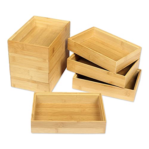 Schramm® 8 Stück Aufbewahrungsboxen aus Bambus 4 Verschiedene Größen Schubladen Organizer Ordnungsbox 8er Pack Ordnungssystem, Größe:23 x 15 x 5 cm