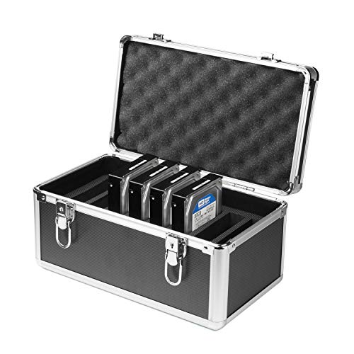 Salcar Festplatten Schutzkoffer 10-Festplattenlaufwerke (3,5 Zoll) Schutz- und Transportkoffer aus Aluminium mit Schaumstoff Schutzgehäuse