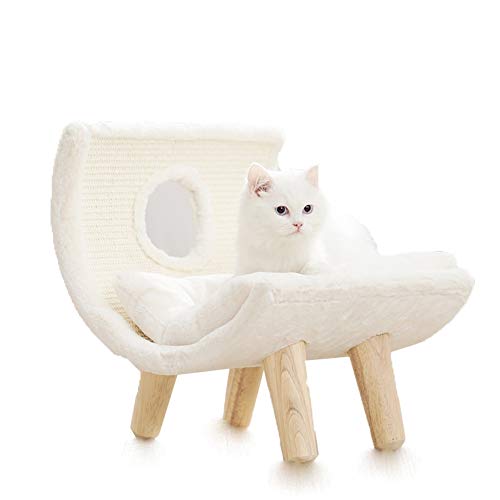 Cat Klettergerüst Cat House Hocker Form Cat Klettergerüst Durable Cat-Bett-Nest Hocker Aus Holz Beine Geeignet for Den Innenbereich Pet Bedding Möbel (Color : White)