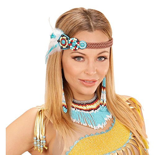 Amakando Indianer Ethno Schmuck mit Haarband, Ohrringe und Kette Indianerschmuck türkis Indianische Kostümaccessoires Kostümzubehör Damen Indianerin Kostüm Set