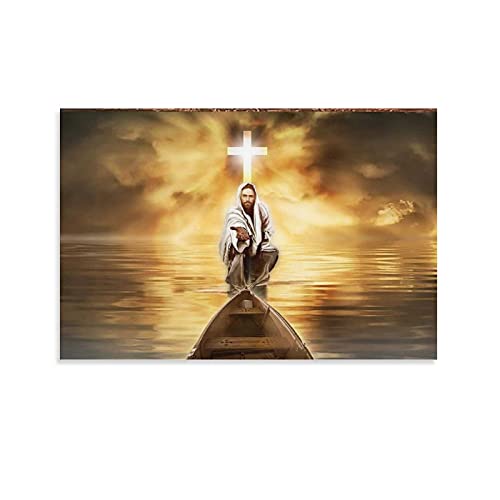 Jesus Saves, Poster auf Leinwand, Motiv "Jesus on the Sea", Motiv "Focus on Me", 60 x 90 cm
