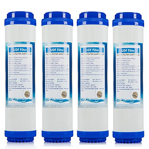 10" Aktivkohle Wasserfilterpatronen, UDF Wasserfilter Kartusche passend für alle 10" Filtergehäuse, 4 Stück