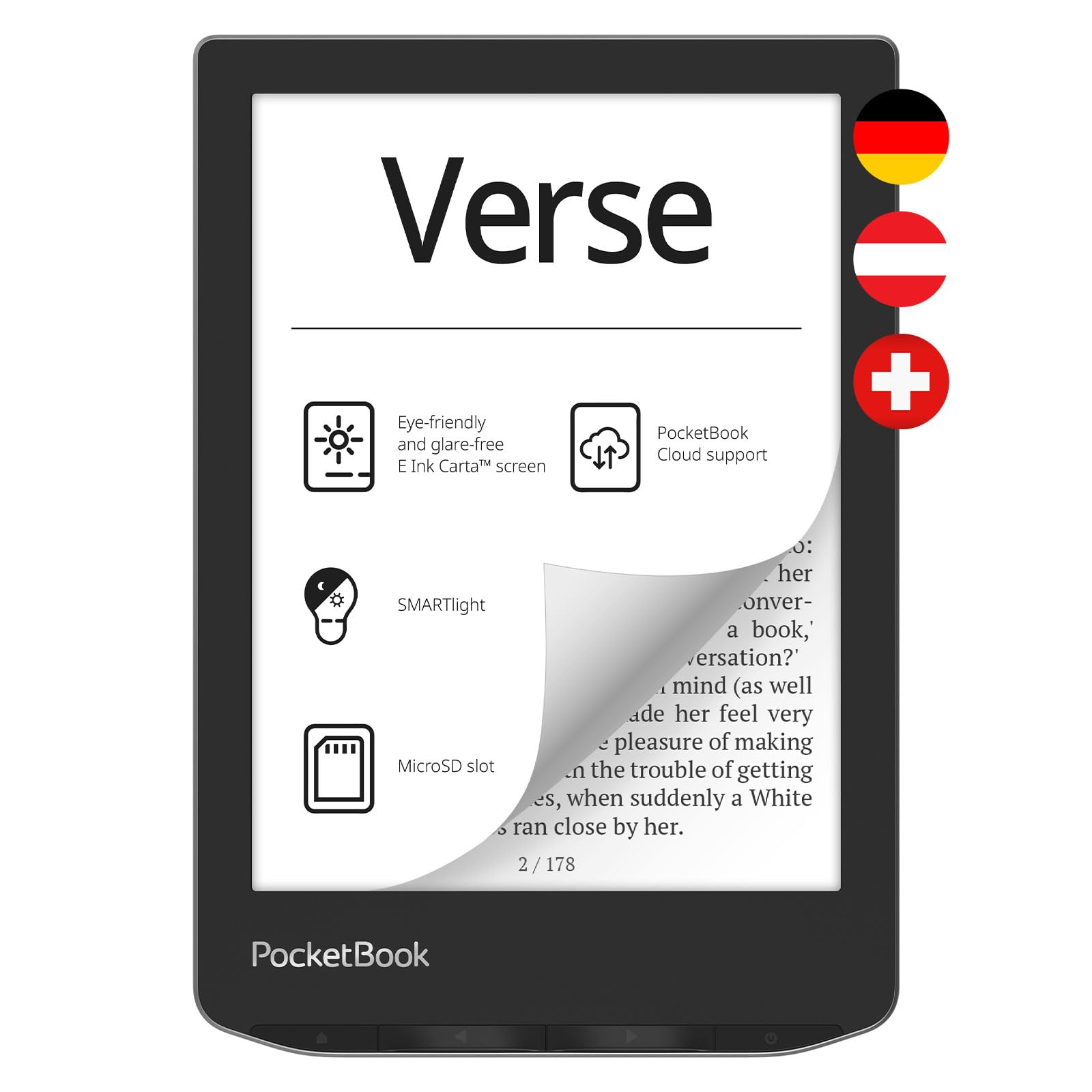 PocketBook e-Book Reader 'Verse' (deutsche Version) 8 GB Speicher (erweiterbar) 15,2 cm (6 Zoll) E-Ink Carta Display - Mist Grey