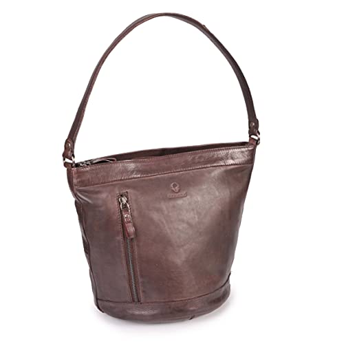 DONBOLSO Damen Handtasche Bucket I Große Umhängetasche aus Echtleder | Qualitative Henkeltasche in Braun | Hochwertige Handtasche als Shopper für stilvolle Frauen