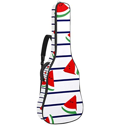 Gitarren-Gigbag, wasserdicht, Reißverschluss, weich, für Bassgitarre, Akustik- und klassische Folk-Gitarre, Wassermelonenscheiben auf Marine-Streifen