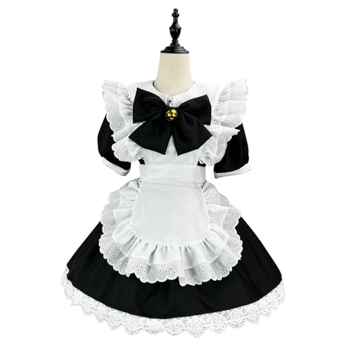 WSZJLN Japanisches süßes Lolita-Häschen-Cosplay, schwarz-weißes Dienstmädchen-Outfit, Lolita-Kleid, Schwarz, S