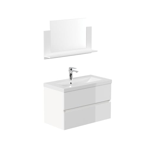 Home Deluxe - Badmöbel - Set - WANGEROOGE Big Deluxe – Größe: M, Farbe: Weiß, Breite Waschbecken: ca. 80 cm I Badezimmermöbel Waschtisch Waschbecken