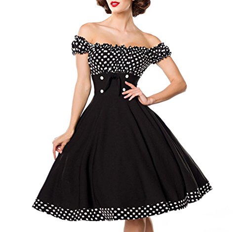 Belsira Schulterfreies Swing-Kleid Mittellanges Kleid schwarz/weiß XS
