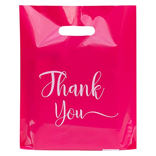 MLAFLY Thank You Bags for Business Small, 100 Pack Plastic Shopping Bags for Small Business, Merchandise Bags for Packaging Products, Retail Boutique Bags for Wholesale, Pink, Small(9x12), Mlafly