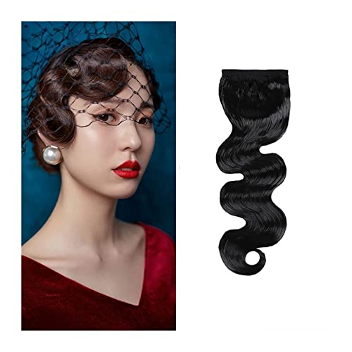 Pony Finger Wave Bangs Clip In Bangs 10" Vintage Ripple Bangs Synthetic Hairpieces Black Retro Hand-pushed Bangs for Photography Cosplay Costume Party Pony Haarspange (Color : B)
