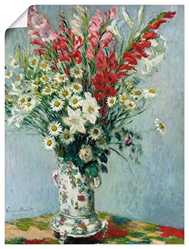 Artland Alte Meister Premium Wandbild Claude Monet Bilder Poster 80 x 60 cm Blumenstrauß aus GladiolenLilien und Margeriten Kunstdruck Wandposter Impressionismus R1RP