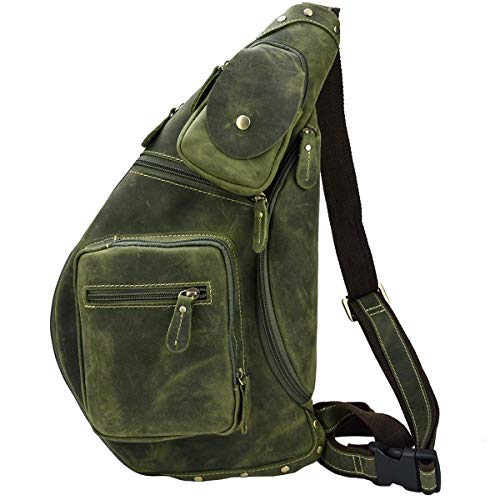 LUUFAN Herren Echtes Leder Sling Bag Brusttasche Cross Body Bag Cross Durable Schulter Rucksack (Green)