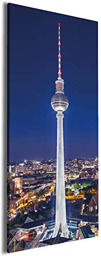 Wallario XXL Leinwandbild Fernsehturm Berlin bei Nacht - Wandbild 60 x 150 cm Brillante lichtechte Farben, hochauflösend, verzugsfrei, Kunstdruck