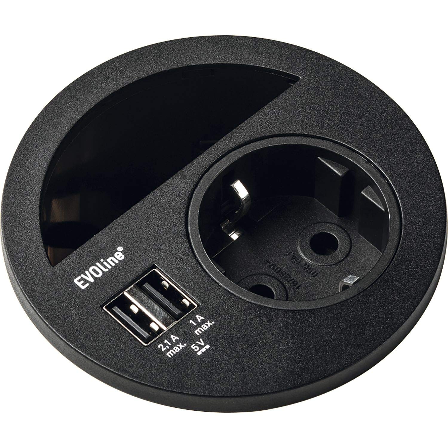 EVOline 159273000500 Steckdose Circle80 mit Kabeldurchgang und USB-Doppelcharger, schwarz