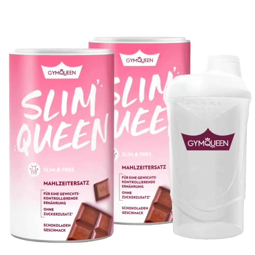 GymQueen Slim Queen Abnehm Shake 2x420g + Gratis-Shaker, Leckerer Diät-Shake zum einfachen Abnehmen, Mahlzeitersatz mit Vitaminen und Nährstoffen, nur 250 kcal pro Portion & ohne Zucker-Zusatz, Schoko