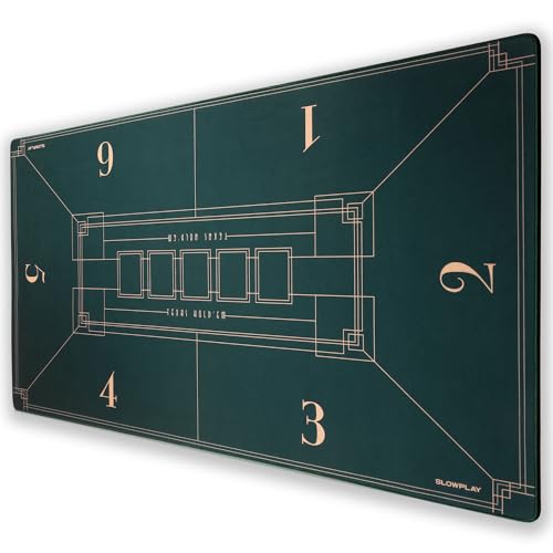 SLOWPLAY 47 x 27 Inch Texas Hold'em Poker Mat | Portable Poker Table Top with Art Deco Layout Print, Smooth Premium Surface, Noise Reduction, and Carrying Tube for Games Everywhere (Green)