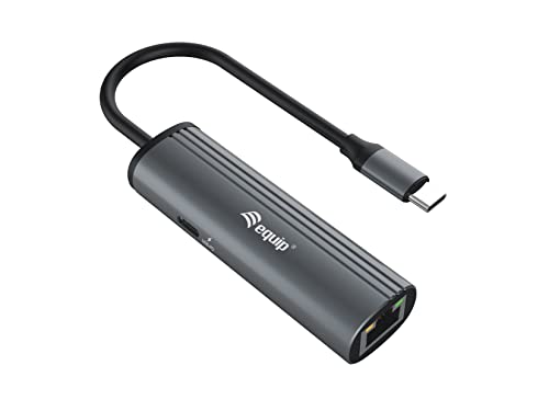 Equip USB-C-auf-RJ45-Gigabit-Netzwerk + PD-Adapter - USB Typ-C - RJ-45 - USB 3.2 Gen 1 (3.1 Gen 1) Type-C - 1000 Mbit/s - Schwarz - Grau - Aluminium - 100 W (133486)