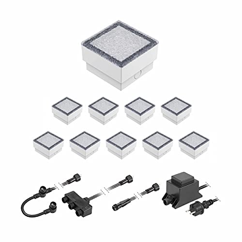 ledscom.de LED Pflaster-Stein Gorgon Boden-Einbauleuchte für außen, 10x10cm, 12V, kalt-weiß 10er Set
