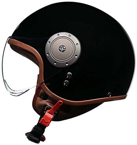 Motorradhelm mit offenem Gesicht 3/4-Jet-helm HD-Visier in W-Form ECE-zertifizierter leichter halbbedeckender Schutzhelm für Herren Damen herausnehmbares Futter Ohrmuscheln K,54-61CM