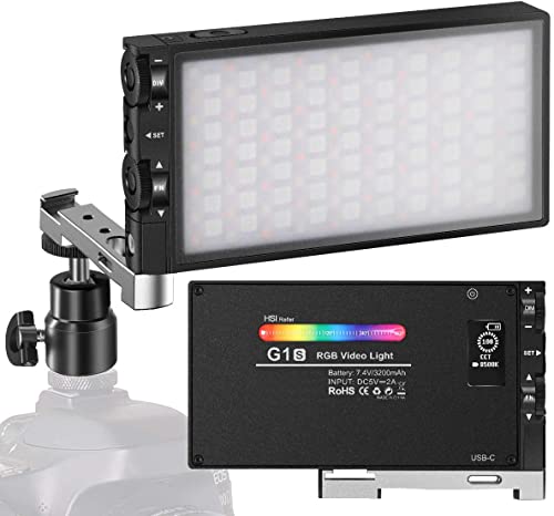 RGB LED Licht, Eingebaut 12W Akku RGB Kamera Videoleuchten, 360° Drehbaren Arm und 12 Farblicht, CRI≥97 2500-8500K Dimmbar RGB Video Light mit Gehäuse aus Aluminiumlegierung