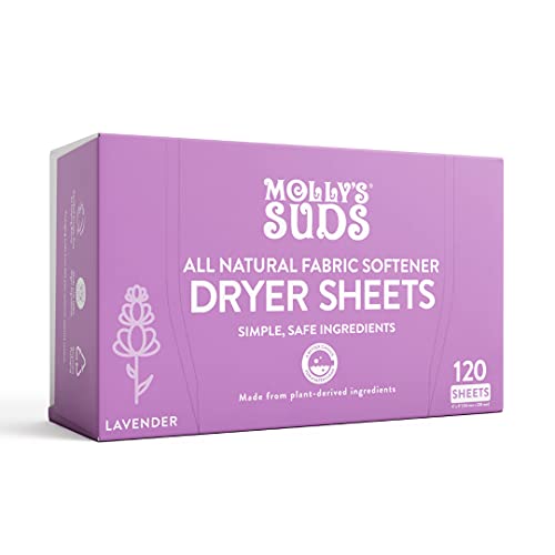 Molly's Suds All Natural Fabric Softener Dryer Sheets for Sensitive Skin | Compostable, Plant-Based Static Reducer, Lavender (120 Sheets)