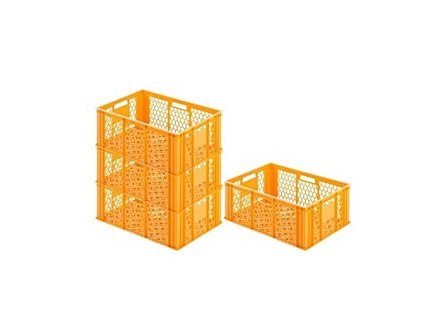 SuperSparSet 4x Eurobehälter Bäcker- & Konditorenkasten | HxBxT 25x40x60cm | 49 Liter | Gelb-Orange | Brötchenkiste, stapelbare Bäckerkiste