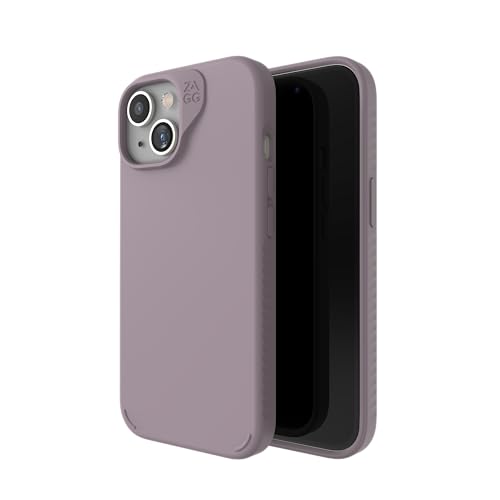 ZAGG Manhattan Snap iPhone 15 Hülle – Premium Silikon iPhone Hülle für iPhone 15, strapazierfähiges Graphen-Material, Glatte Oberfläche mit komfortablem Ripple Grip, MagSafe Handyhülle Lavendel