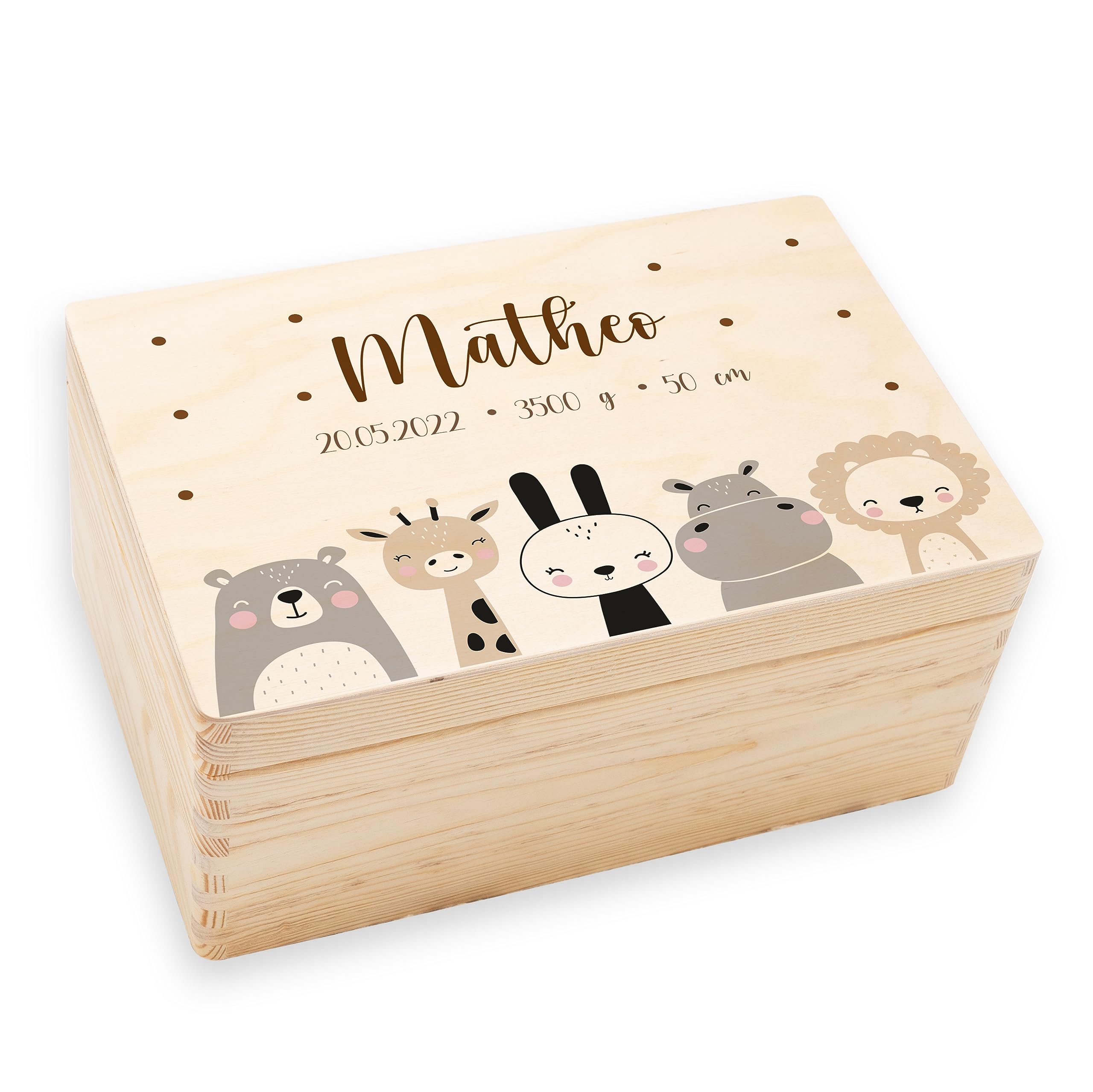 KIDSMOOD Babybox personalisiert mit Wunschdaten, Individuelle Erinnerungsbox Baby, Handgefertigte Baby Holzkiste Aufbewahrungsbox mit Deckel, Erinnerungskiste Baby als Geschenk zur Geburt