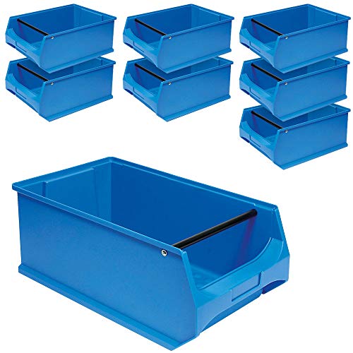 8x Sichtstapelbox"PROFI" mit Griffstange, LxBxH 500x300x200 mm, Inhalt: 21 Liter, blau