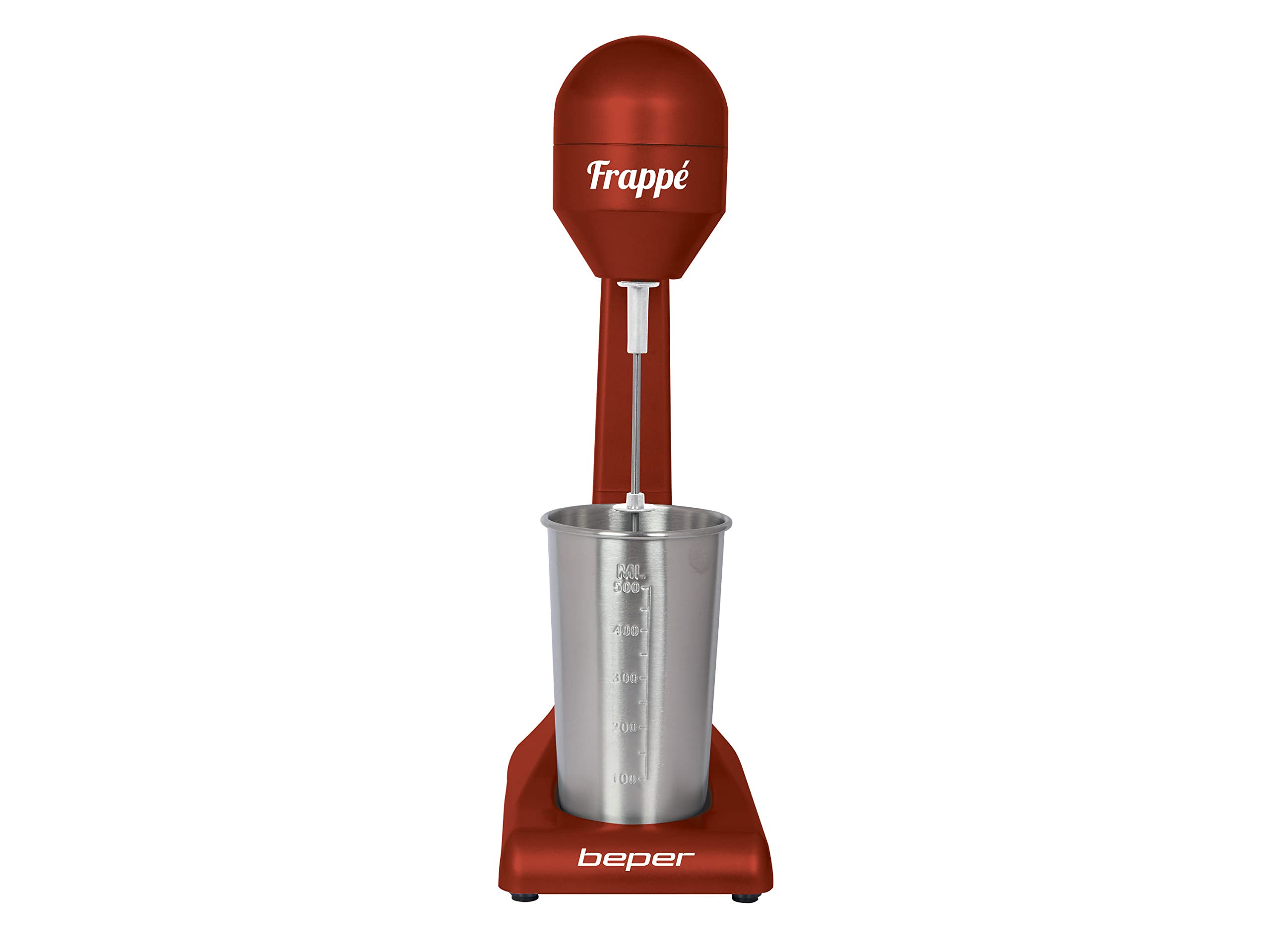 Beper - Elektrischer Standmixer für Milchshakes, Frappés, Smoothies und Cocktails, 2-Gänge, Aluminiumbehälter 0,5 l, 100 W , Rot