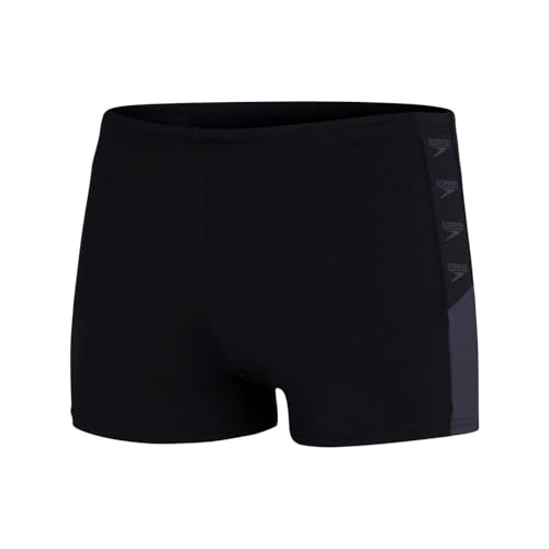 Speedo Boom Logo Splice Aqua Herren Shorts, Schwarz/Oxid Grey, 40 (DE 8)