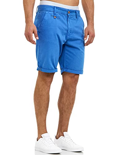 Indicode Herren Cuba Chino Shorts mit 5 Taschen inkl. Gürtel aus 100% Baumwolle | Kurze Hose Regular Fit Bermudas Sommerhose Herrenshorts Short Men Pants Chinohose für Männer Blau Palace Blue M