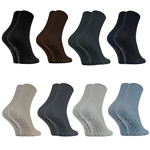 Rainbow Socks - Damen Herren Antirutsch Diabetiker Socken Ohne Gummibund ABS - 8 Paar - Klassische Farben - Größen 44-46
