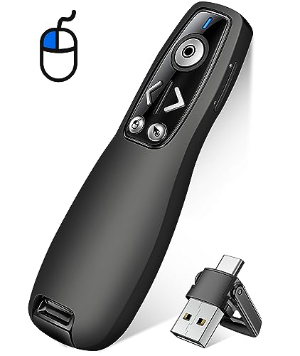Maus USB C Presenter, 2.4 GHz Wireless Powerpoint Fernbedienung via USB A & USB C Empfänger, Rot Pointer für Präsentationen, Präsentationsfernbedienung für Windows/Mac/PowerPoint/Keynote/Google Slides