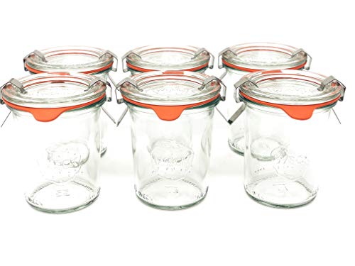 Weck 6 Stück Sturzglas Einmachglas Einweckglas inkl. Gummiringe und Weckklammern 6er Set Sturzgläser 160ml inkl. Zubeör