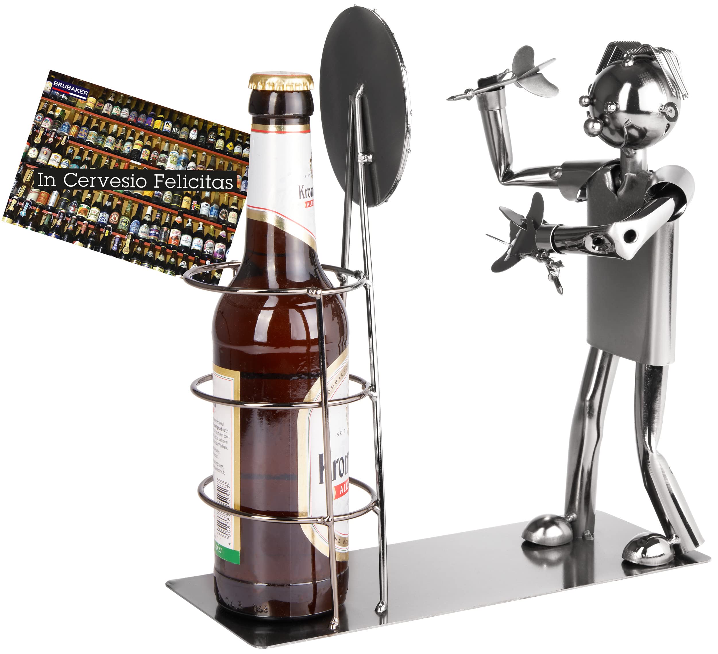 BRUBAKER Bierflaschenhalter Darts Meisterschaft - Metall Skulptur Flaschenständer Dartscheibe - Metallfigur Biergeschenk für Dartspieler und Darts Fans mit Grußkarte