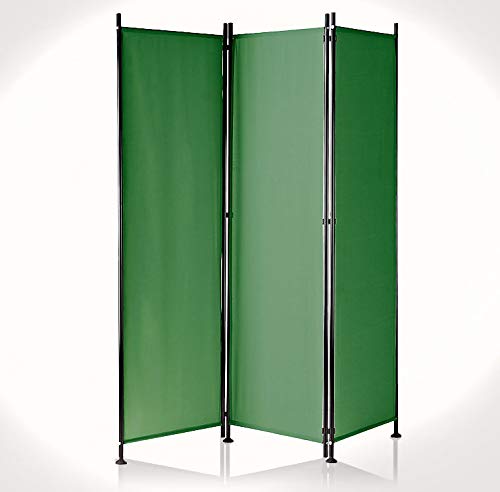 IMC Paravent 3-teilig grün Raumteiler Trennwand Sichtschutz, faltbar/flexibel verstellbar, wetterfester Polyester-Stoff, Schwarze Metallstangen